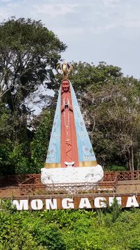 Religious Symbol Of Mongagua In Sao Paulo Brazil. Religious Skyline. Downtown Cityscape. Our Lady Of Aparecida Saint. Religious Symbol At Mongagua In Sao Paulo Brazil. Patron Saint Hill.