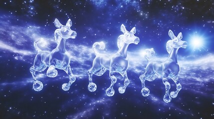 Digital rendering of chemistry molecules shaped into animal silhouettes space background