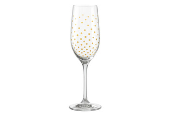 Empty champagne flute featuring gold polka dots