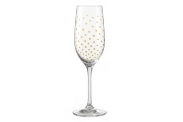 Empty champagne flute featuring gold polka dots