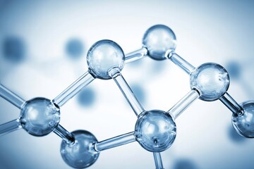 Digital visualization of chemical reaction chain data lines connecting molecular nodes tech style