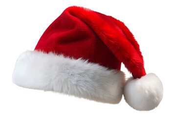 Classic Santa Claus Hat with Fur Trim on Transparent Background