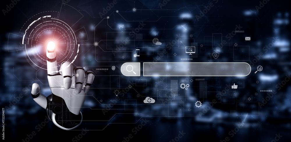 Poster ai assisting search engine interface to find digital information, enhance seo visibility, monitor in
