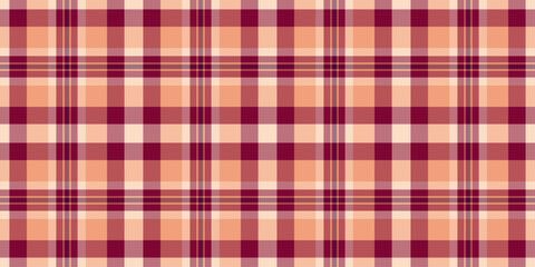 A classic plaid pattern featuring interwoven lines of peach and deep burgundy.  Versatile texture for backgrounds, textiles, design elements, or festive holiday themes.