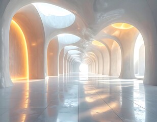 Modern, arched, light-filled hallway