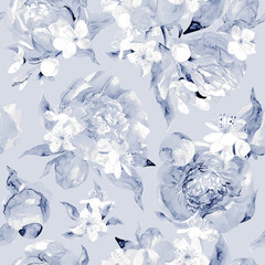 Botanical seamless pattern with abstract flowers and peony sulhouettes for textiles. High quality illustration