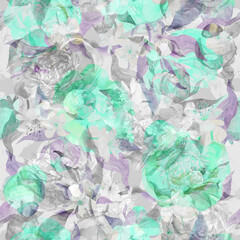 Botanical seamless pattern with abstract flowers and peony sulhouettes for textiles. High quality illustration