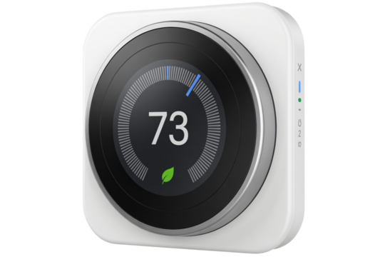 Smart thermostat displaying 73 degrees for optimal energy savings