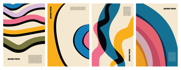 Creative covers or horizontal posters in modern minimal style for corporate identity, branding, social media advertising, promo. Modern layout design template with dynamic colorful overlay lines