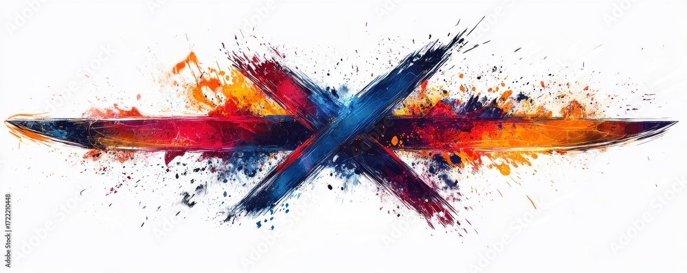 Poster dynamic abstract art with colorful x-shaped knife design