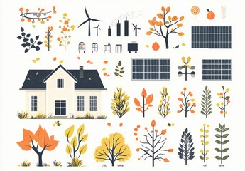 Collection of eco-friendly industry and nature  illustrations