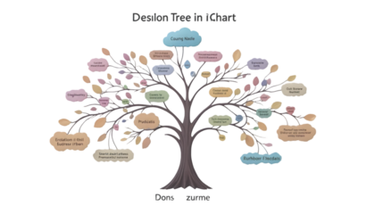 Mind map tree diagram with colorful nodes and branches isolated on transparent background