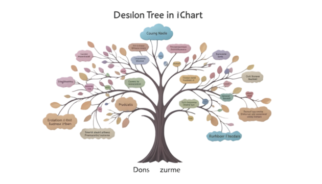 Mind map tree diagram with colorful nodes and branches isolated on transparent background