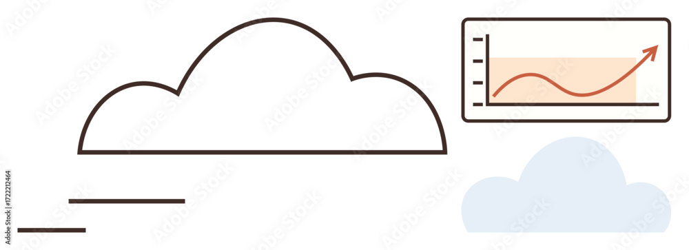 Poster minimal cloud outline, data graph with upward trendline, and subtle abstract elements. ideal for tec