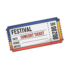 Colorful Festival Concert Ticket with Perforated Edge and Blank Fields.