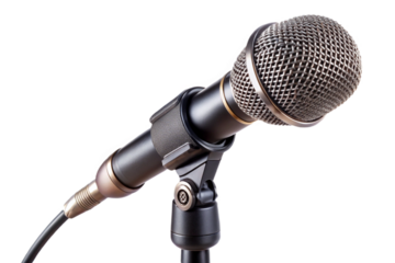 High quality boom microphone isolated on solid black background for audio production isolated on transparent background