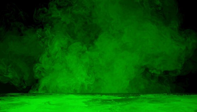 Vibrant green smoke billows across a dark void, creating an abstract and mysterious atmosphere, perfect for dramatic special effects and eerie backgrounds
