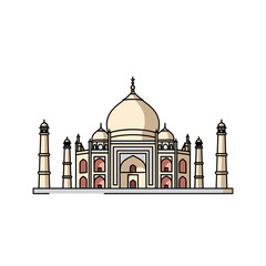 Taj Mahal Outline Drawing Iconic Indian Mausoleum Detailed Architectural Design.