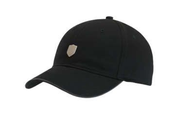 Stylish blank black cap with silver shield ready for branding