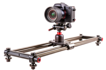 Professional dslr camera slider with precision movement for smooth cinematic shots isolated on transparent background