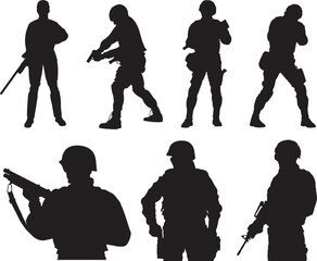 Police SWAT Riot Squad Silhouette Set