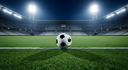 Fototapeta premium Soccer Ball on Field Under Stadium Lights at Night