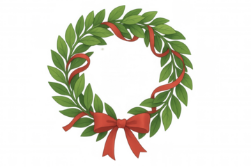 Laurel wreath celebrating success and triumph, featuring green bay leaves and a red ribbon with a bow