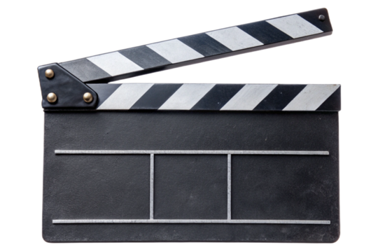Classic movie clapperboard isolated for production cinema film making scene setup isolated on transparent background