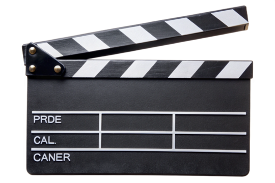 Classic film clapperboard isolated studio movie production slate for filmmaking isolated on transparent background