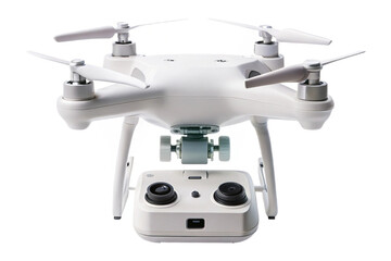 Isolated white drone and controller for aerial photography and videography production isolated on transparent background