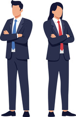 Businessman and businesswoman standing with arms crossed professional office workers vector illustration 