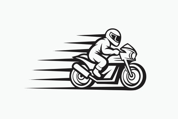 Fototapeta premium Monochrome Silhouette of Motorcyclist Speeding on a Motorcycle with Motion Lines