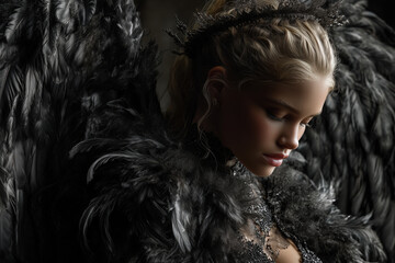 Fallen angel embraces darkness with ash halo and black wings