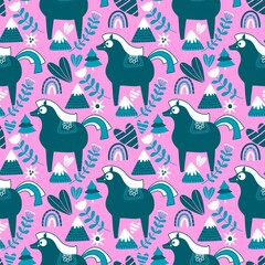 Christmas animals seamless horse pattern for wrapping paper and fabrics