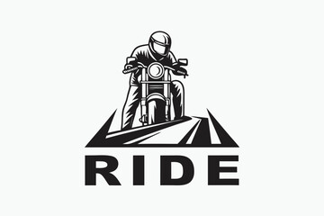 Motorcyclist on Road Illustration, Motorbike Rider in Helmet, White Background © Sonda
