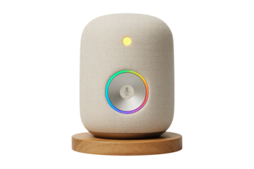 Modern smart speaker with voice assistant control and ambient lighting