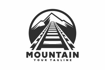 Mountain with Rail Track Icon Design in Circle on White Background