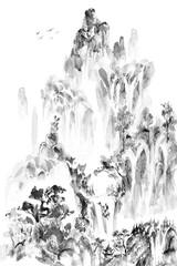 Obraz premium Watercolor Traditional Chinese Landscape Painting