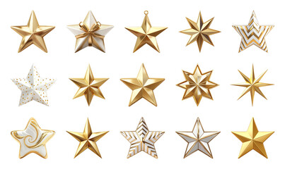 Obraz premium PNG Elegant gold and white stars, element set on transparent background