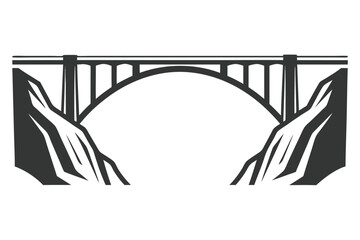 Simple Dark Gray Arch Bridge over Mountain Gap Isolated on White Background