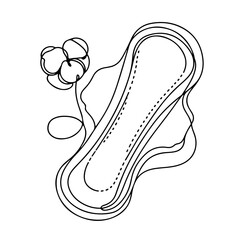 Pantyliner with wings and cotton flower single line illustration in black minimalist style