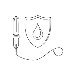 Tampon with applicator and drop shield single line illustration in black minimalist style