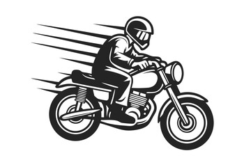 Stylish Motorcyclist Riding, Helmet, on White Background