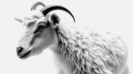 Obraz premium White goat with curly fur against a plain background