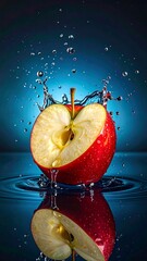 Red apple half in water splash