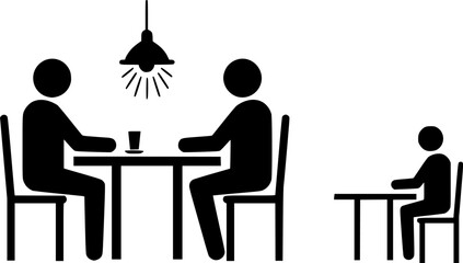 gz786 GrafikZeichnung - german - Am Tisch sitzende Personen / Auf Stühlen sitzen - Piktogramm - english - chair - dining room, people at table - sitting on chair. - pictogram - DIN A1 A2 A3 A4 - g9728
