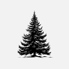 Evergreen tree with detailed branches in a minimalist style