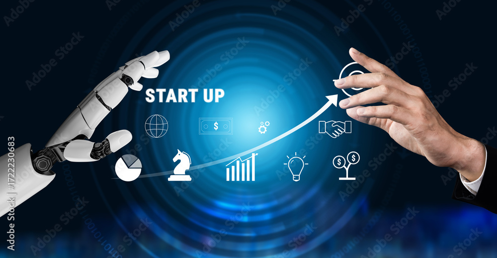 Poster an ai driven business start up growth strategy from idea to success. the process of ai planning and 