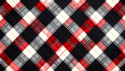 Red, black, and white checkered fabric pattern