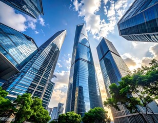 Obraz premium Modern city skyscrapers under a vibrant sky